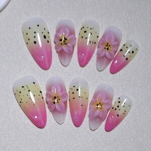 Handmade Pomegranate Floral Print Nails🌸